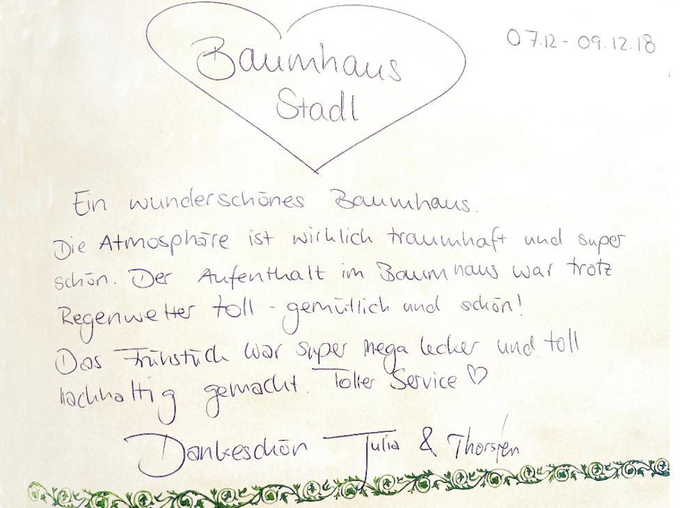 Gästebuch Baumhaushotel Seemühle